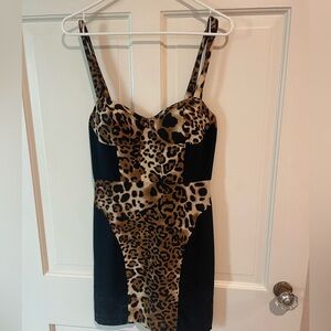 Rebecca Minkoff Claudia Dress Womens 2 Leopard 100% Silk Black Sleeveless